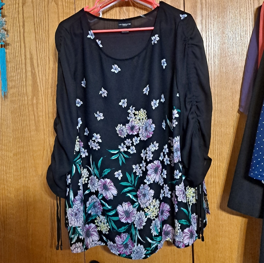 🖤Liz Claiborne Floral schrunched Blouse 0X